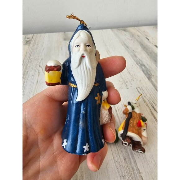Porcelain Santa ornament sled elf set Xmas tree Santa's - Picture 10 of 13